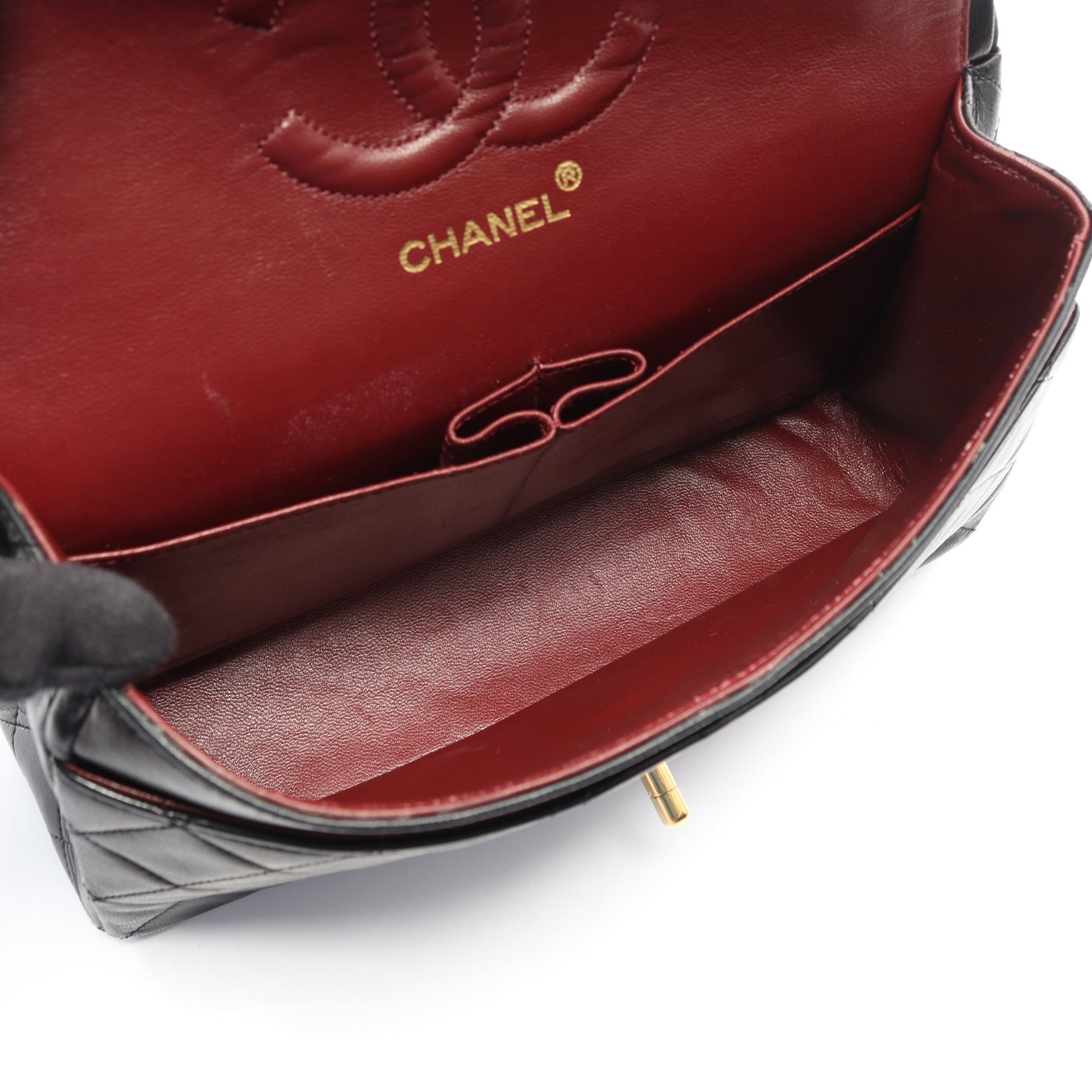マトラッセ Wフラップ Wチェーンショルダーバッグ ラムスキン ブラック ゴールド金具 ヴィンテージ シャネル バッグ CHANEL