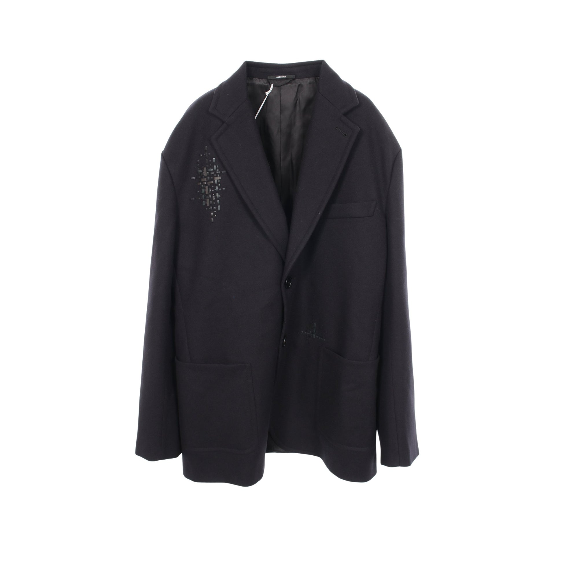 レザーパッチ ジャケット ウール ブラック エルメス アウター HERMES