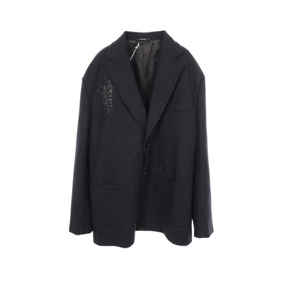 レザーパッチ ジャケット ウール ブラック エルメス アウター HERMES
