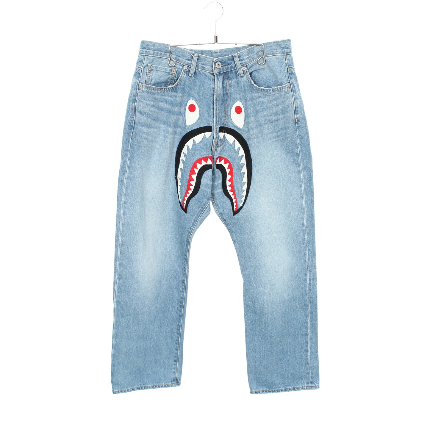 Shark Loose Fit デニムパンツ コットン ブルー ダメージ加工 アベイシングエイプベイプ ボトムス A BATHING APE(BAPE)