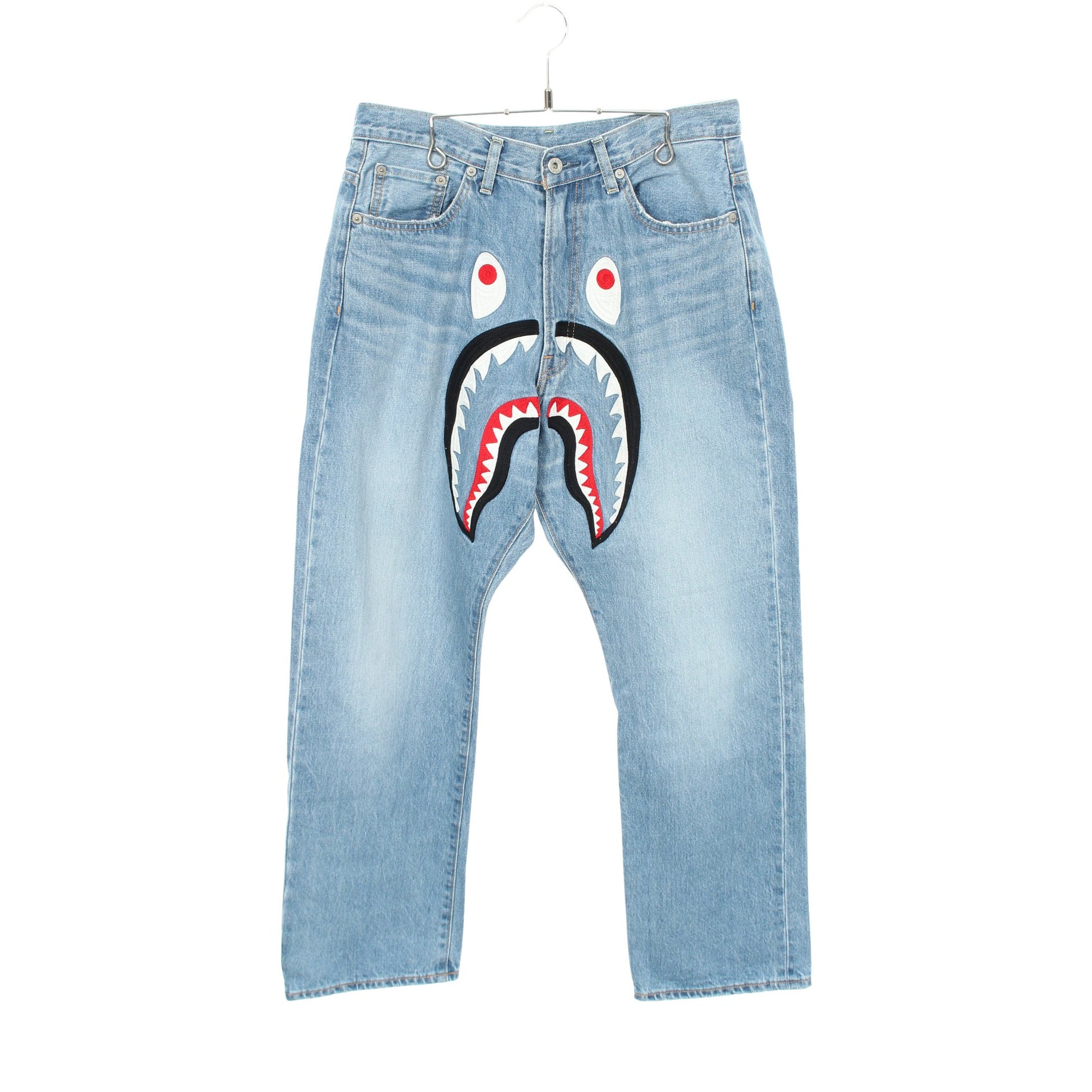 Shark Loose Fit デニムパンツ コットン ブルー ダメージ加工 アベイシングエイプベイプ ボトムス A BATHING APE(BAPE)
