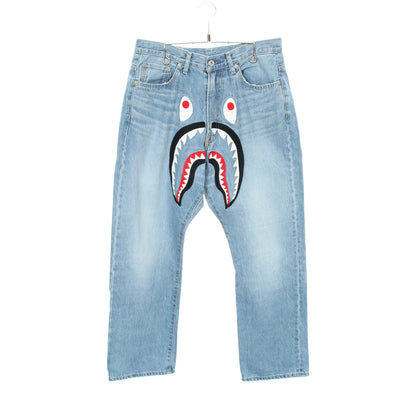 Shark Loose Fit デニムパンツ コットン ブルー ダメージ加工 アベイシングエイプベイプ ボトムス A BATHING APE(BAPE)
