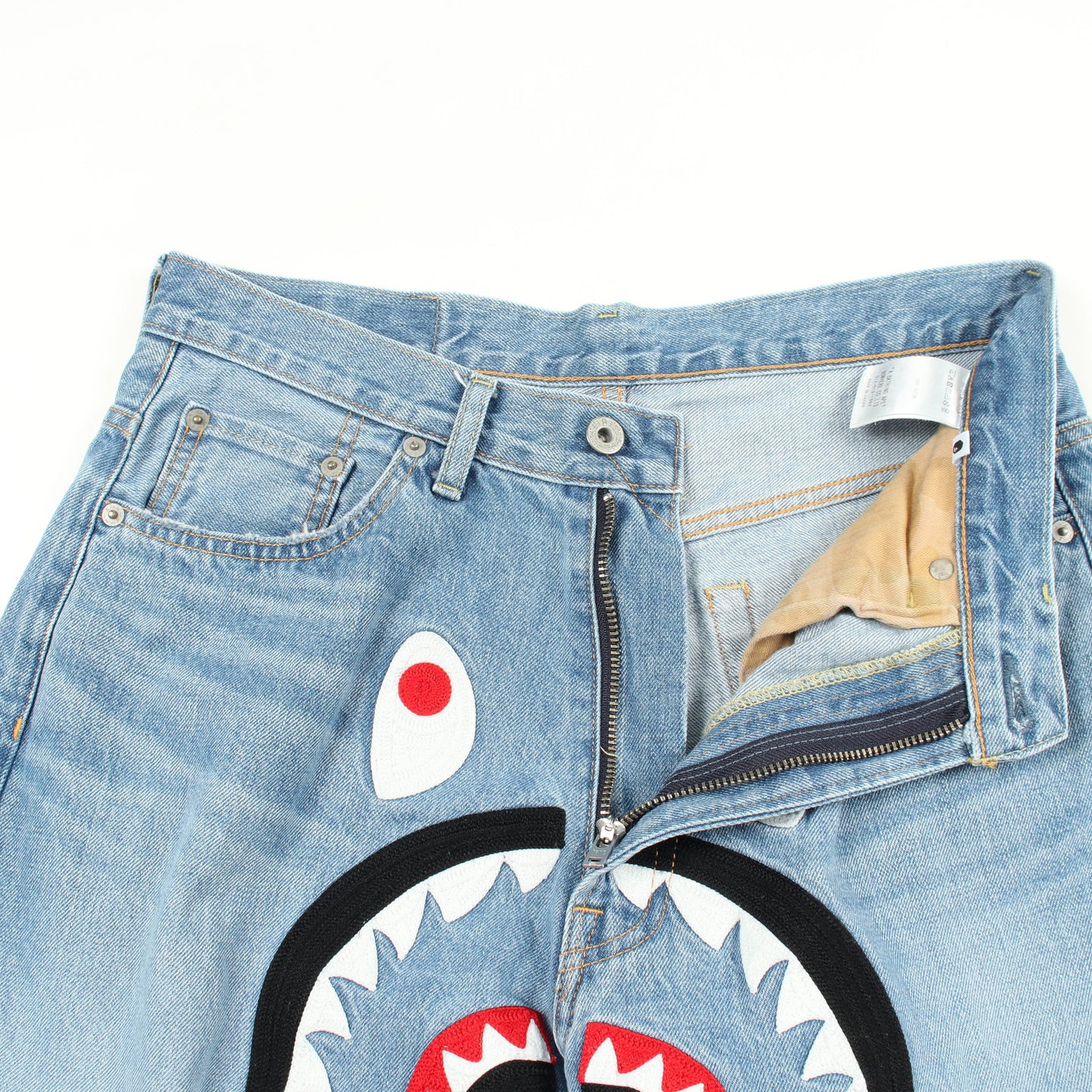 Shark Loose Fit デニムパンツ コットン ブルー ダメージ加工 アベイシングエイプベイプ ボトムス A BATHING APE(BAPE)