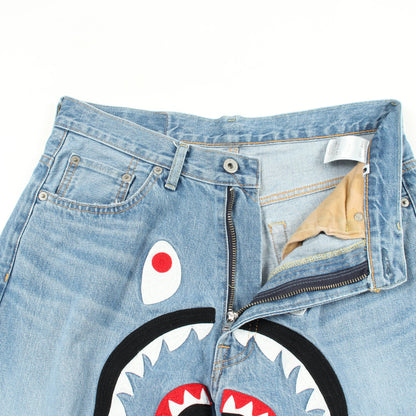Shark Loose Fit デニムパンツ コットン ブルー ダメージ加工 アベイシングエイプベイプ ボトムス A BATHING APE(BAPE)