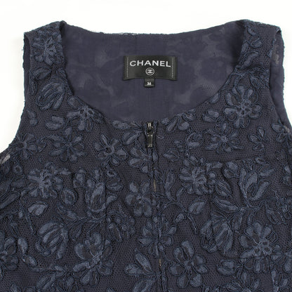 花柄 総レース ノースリーブ ドレスワンピース レーヨン コットン ネイビー シャネル ワンピース CHANEL
