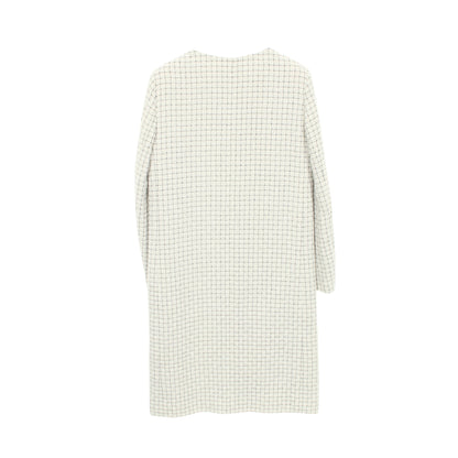 チェック ツイード ノーカラー コート シルク ホワイト ブラック シャネル アウター CHANEL