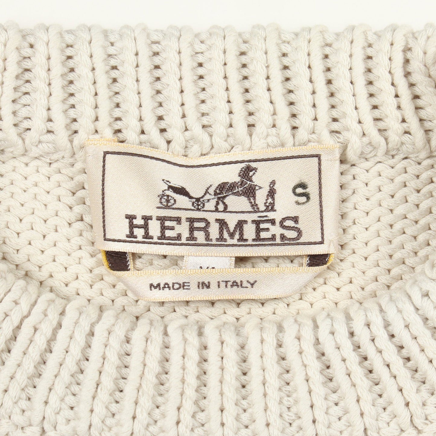 ニット クルーネック コットン オフホワイト ネイビー 切替 エルメス トップス HERMES
