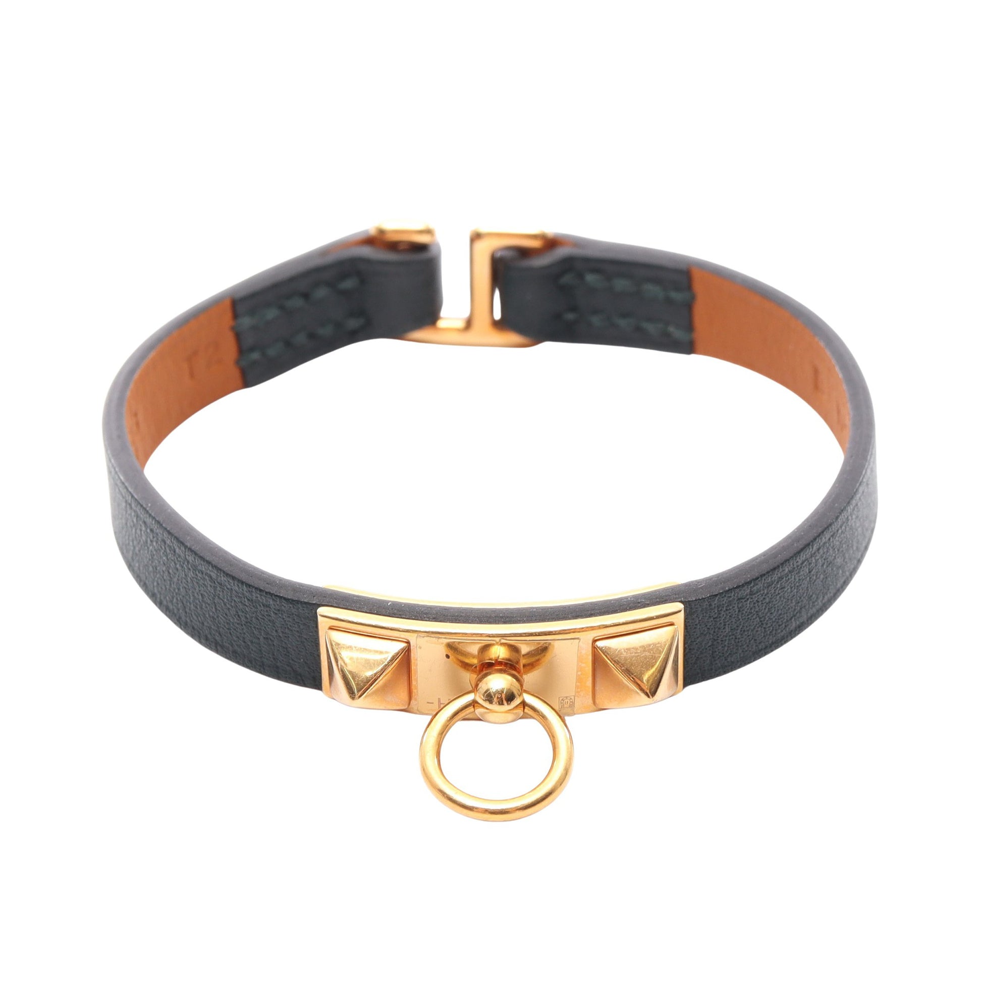 マイクロリヴァル ブレスレット レザー GP ダークグリーン ゴールド エルメス アクセサリー HERMES