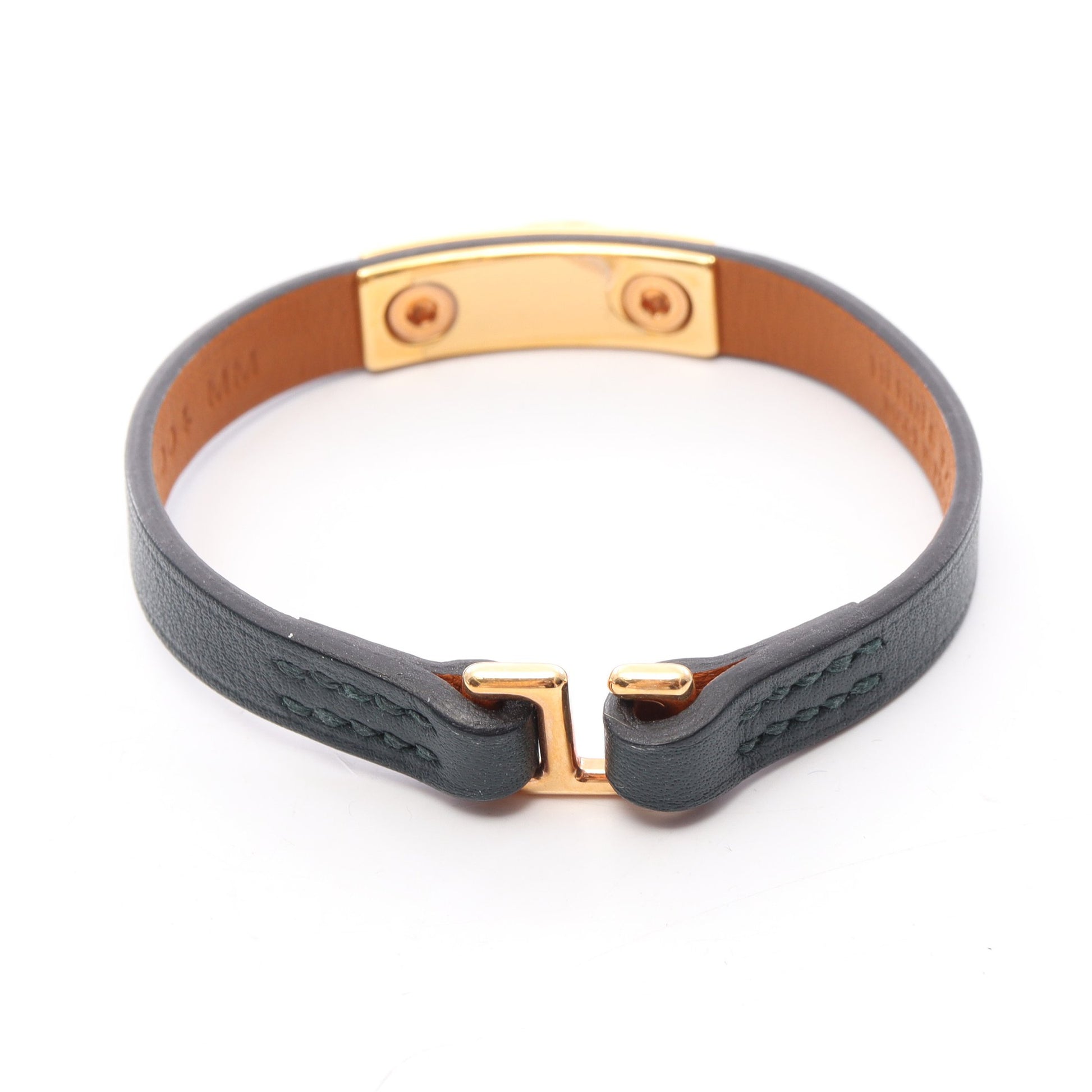 マイクロリヴァル ブレスレット レザー GP ダークグリーン ゴールド エルメス アクセサリー HERMES