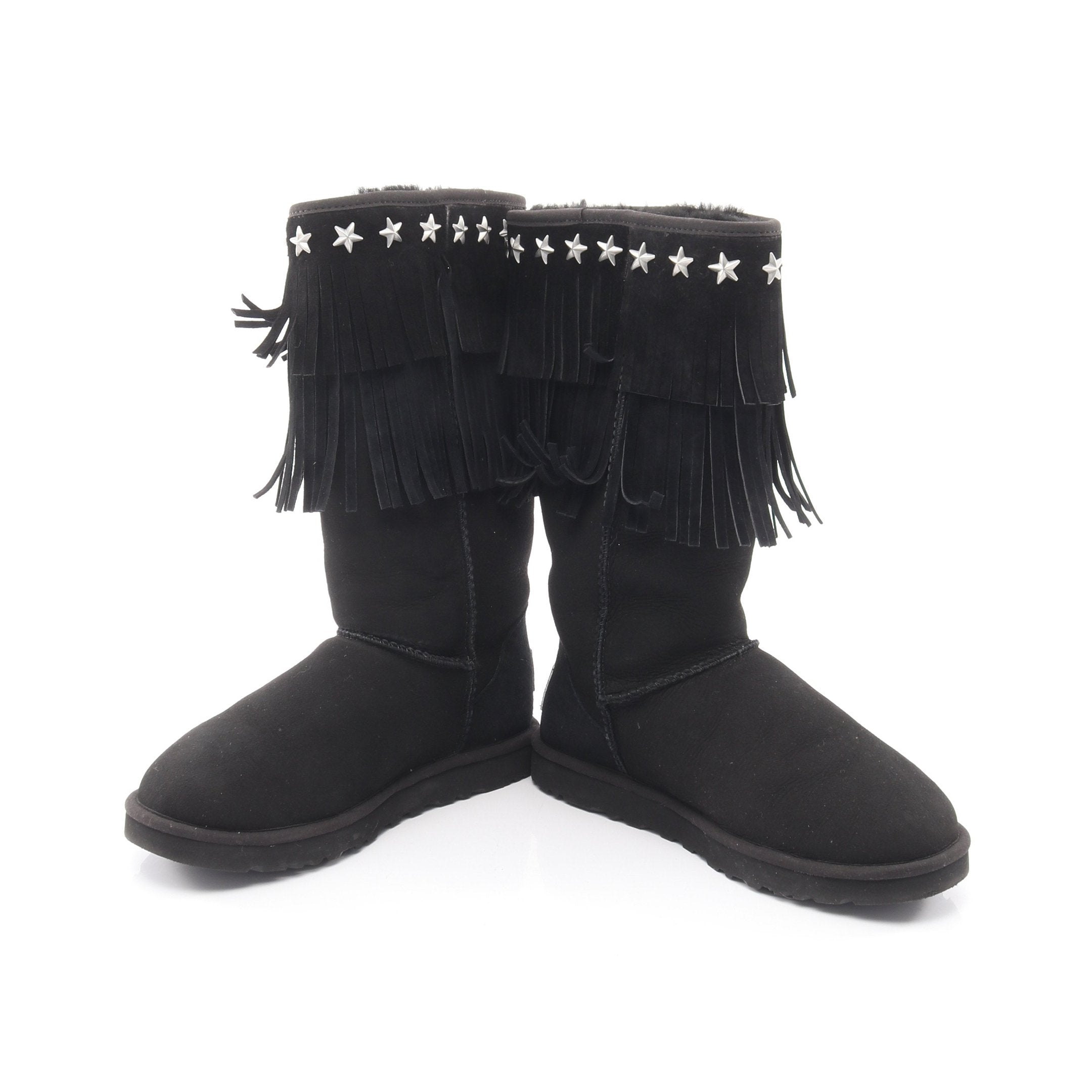 新品UGG スタッズ付き ブラックフラットシューズ UGG × JIMMY CHOO スタースタッズ ムートンブーツ ムートン ブラック