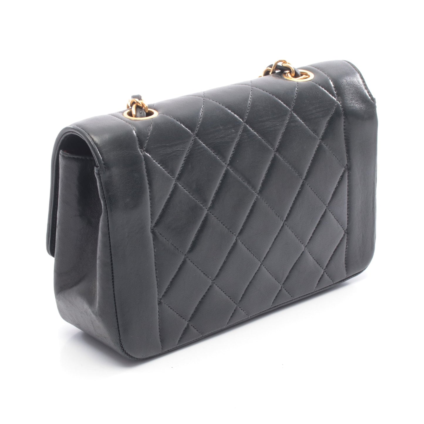 マトラッセ ダイアナフラップ チェーンショルダーバッグ ラムスキン ブラック ゴールド金具 シャネル バッグ CHANEL