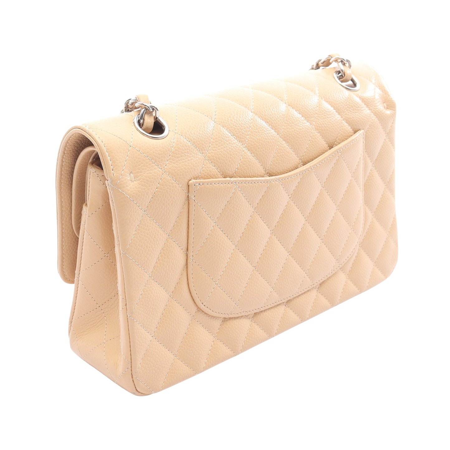 マトラッセ Wフラップ Wチェーンショルダーバッグ キャビアスキン ベージュ シルバー金具 シャネル バッグ CHANEL