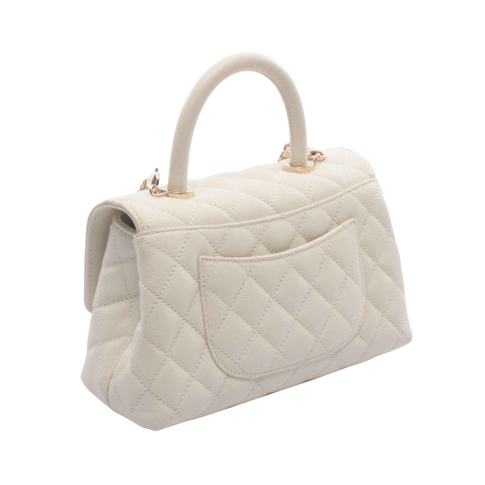 ココハンドル フラップ マトラッセ ハンドバッグ キャビアスキン オフホワイト ゴールド金具 シャネル バッグ CHANEL