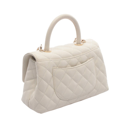 ココハンドル フラップ マトラッセ ハンドバッグ キャビアスキン オフホワイト ゴールド金具 シャネル バッグ CHANEL