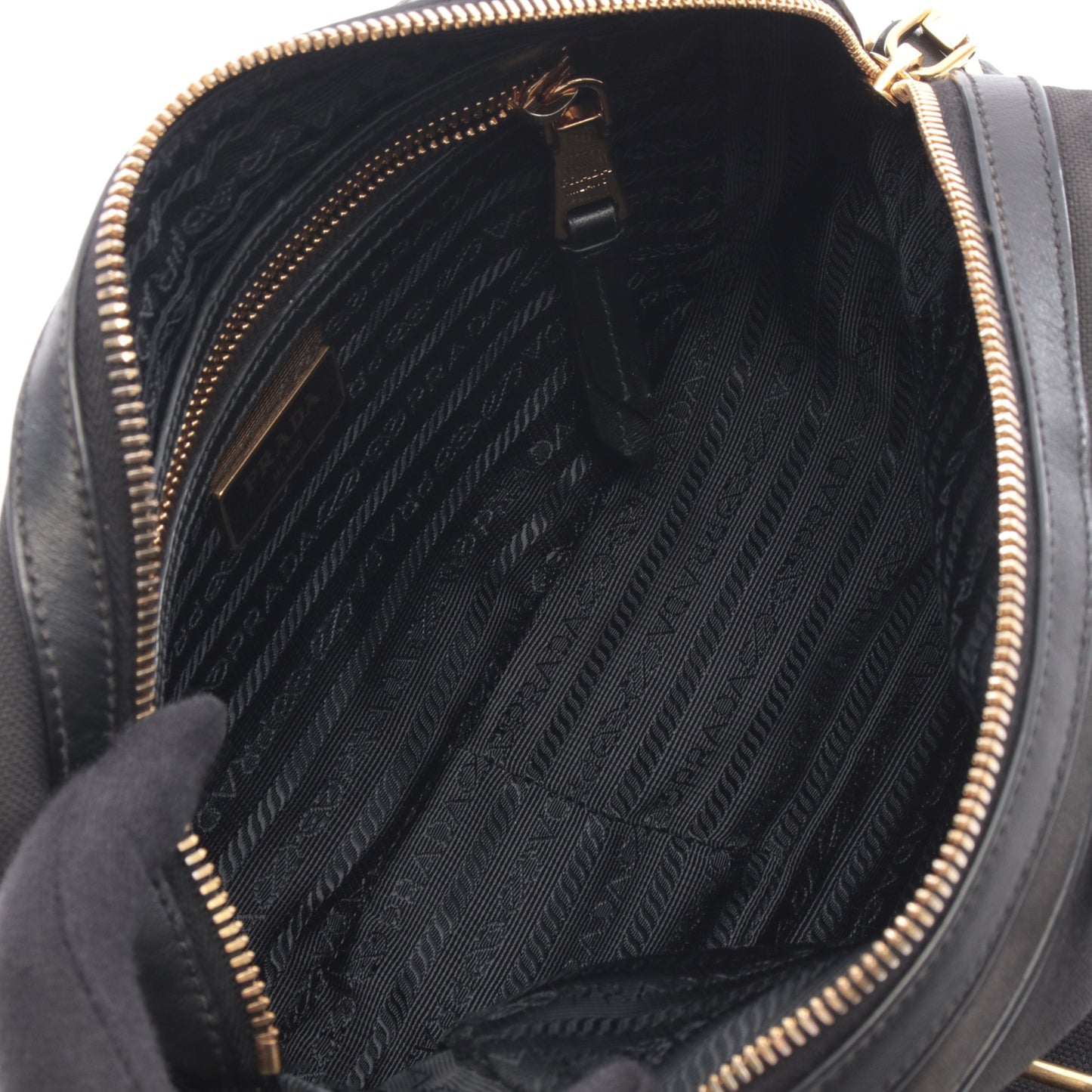 ロゴジャガード ショルダーバッグ キャンバス レザー ブラック プラダ バッグ PRADA