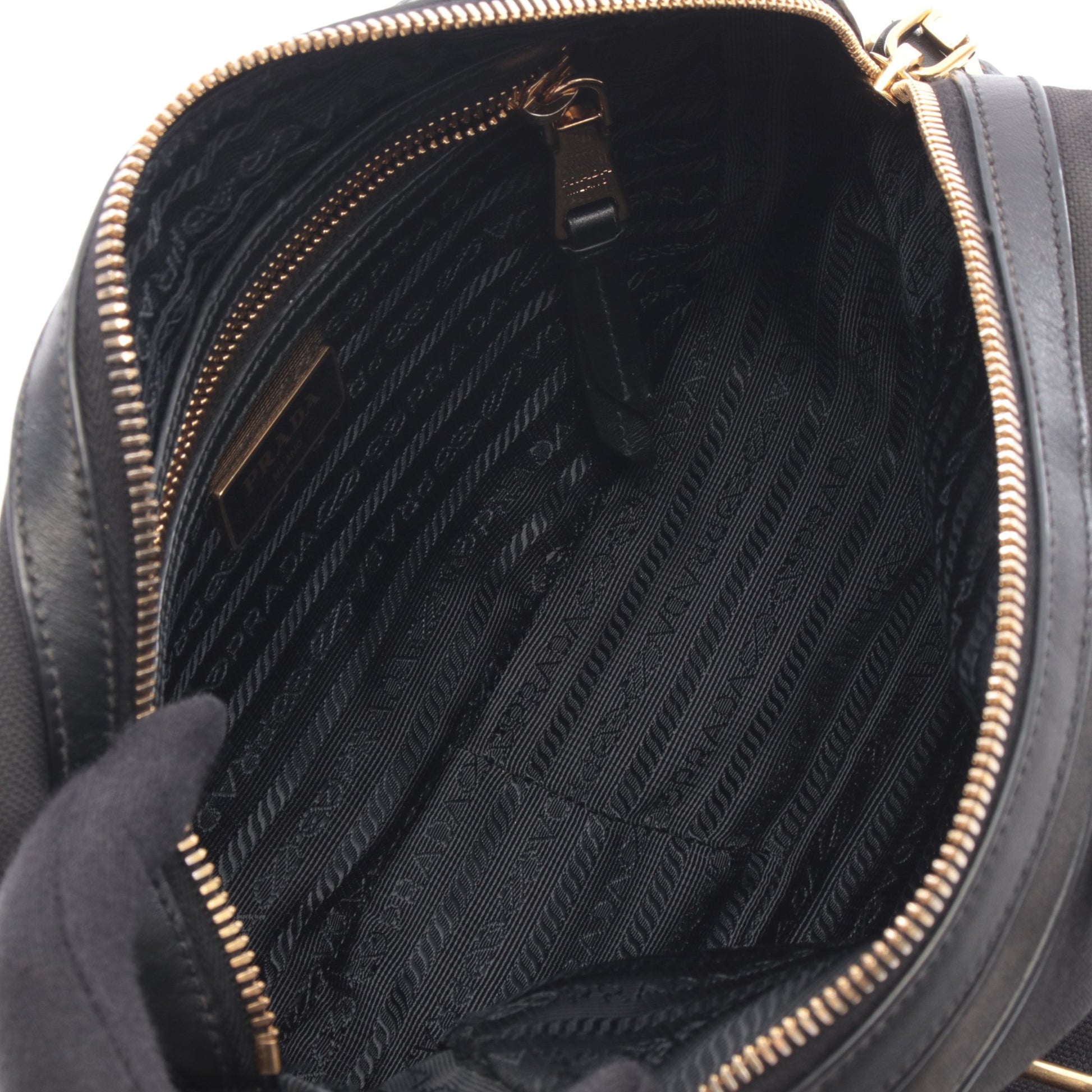 ロゴジャガード ショルダーバッグ キャンバス レザー ブラック プラダ バッグ PRADA