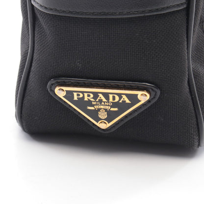 ロゴジャガード ショルダーバッグ キャンバス レザー ブラック プラダ バッグ PRADA