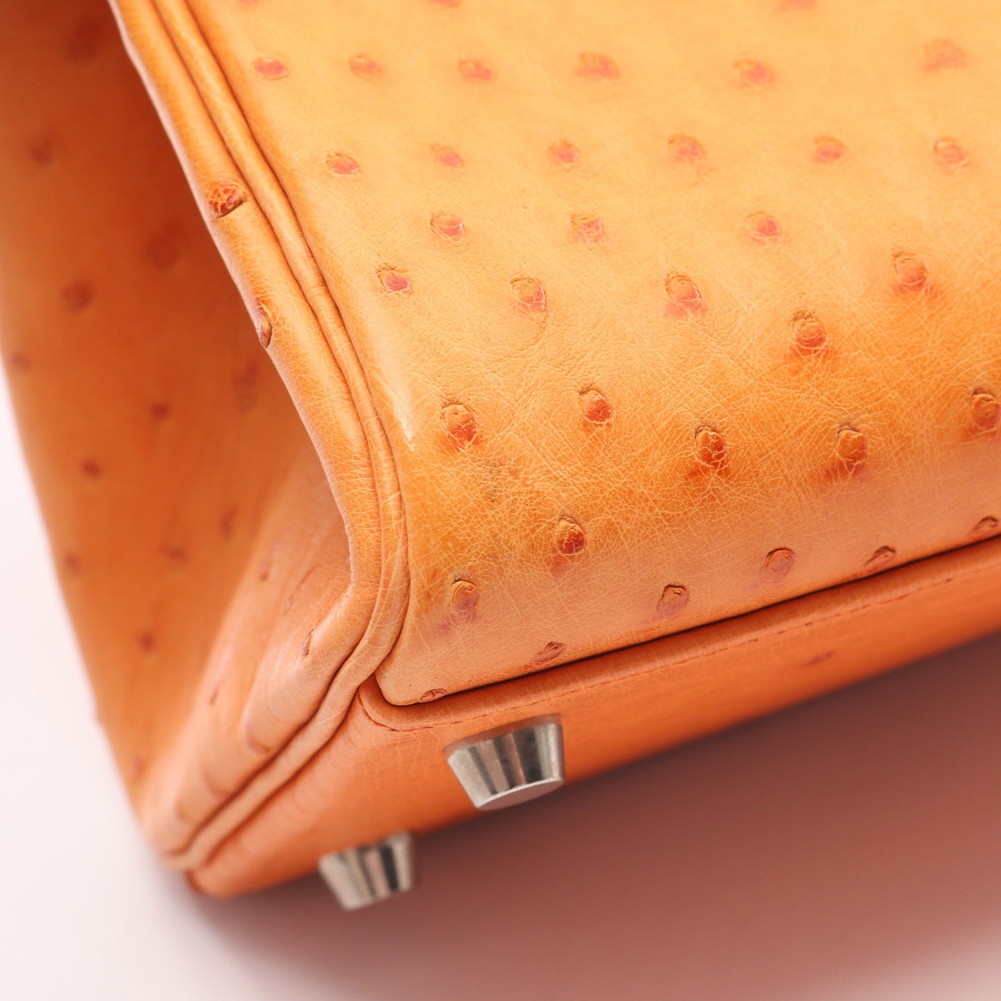 ケリースポーツMM ショルダーバッグ オーストリッチ オレンジ シルバー金具 □E刻印 エルメス バッグ HERMES
