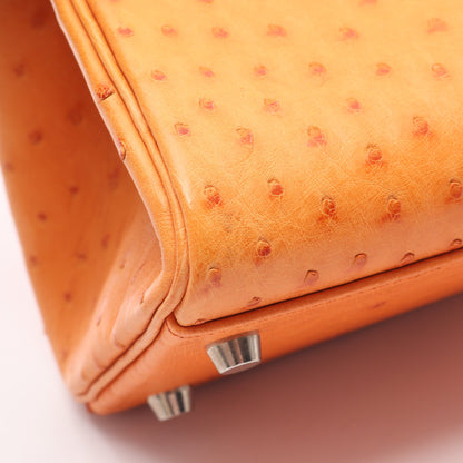 ケリースポーツMM ショルダーバッグ オーストリッチ オレンジ シルバー金具 □E刻印 エルメス バッグ HERMES