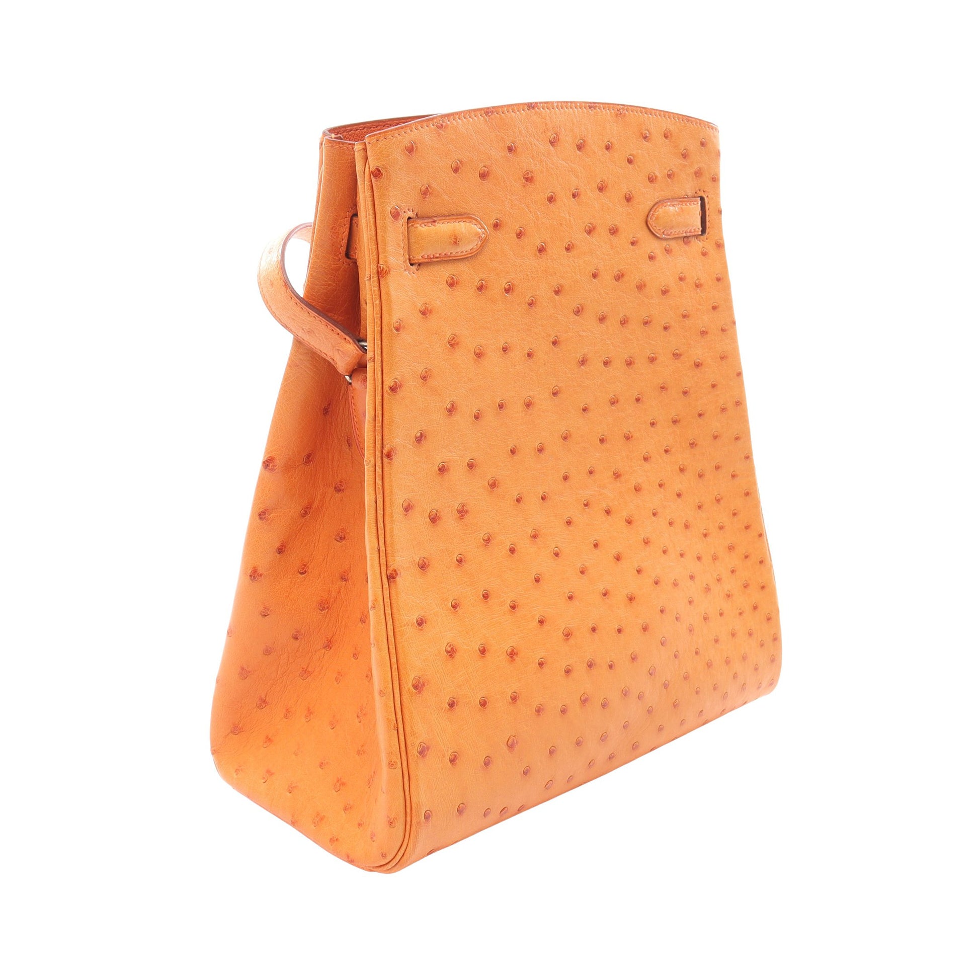 ケリースポーツMM ショルダーバッグ オーストリッチ オレンジ シルバー金具 □E刻印 エルメス バッグ HERMES
