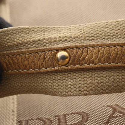 LOGO JACQUARD ロゴジャガード ハンドバッグ キャンバス レザー ベージュ ゴールド 2WAY プラダ バッグ PRADA