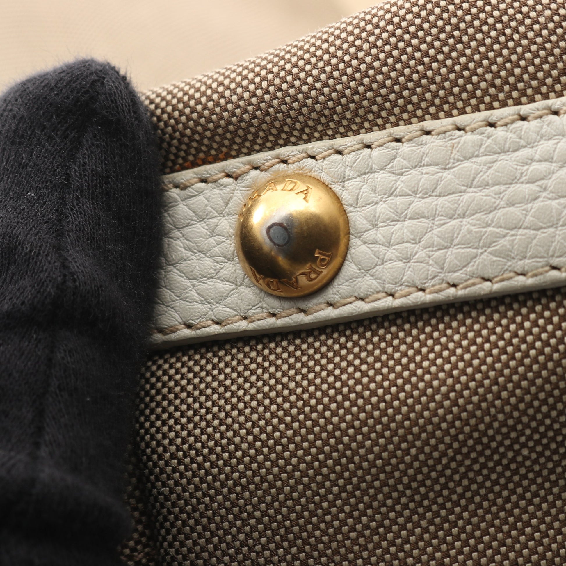 LOGO JACQUARD ロゴジャガード ハンドバッグ キャンバス レザー ベージュ ゴールド 2WAY プラダ バッグ PRADA