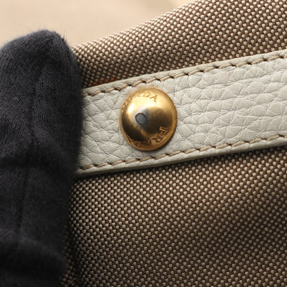 LOGO JACQUARD ロゴジャガード ハンドバッグ キャンバス レザー ベージュ ゴールド 2WAY プラダ バッグ PRADA