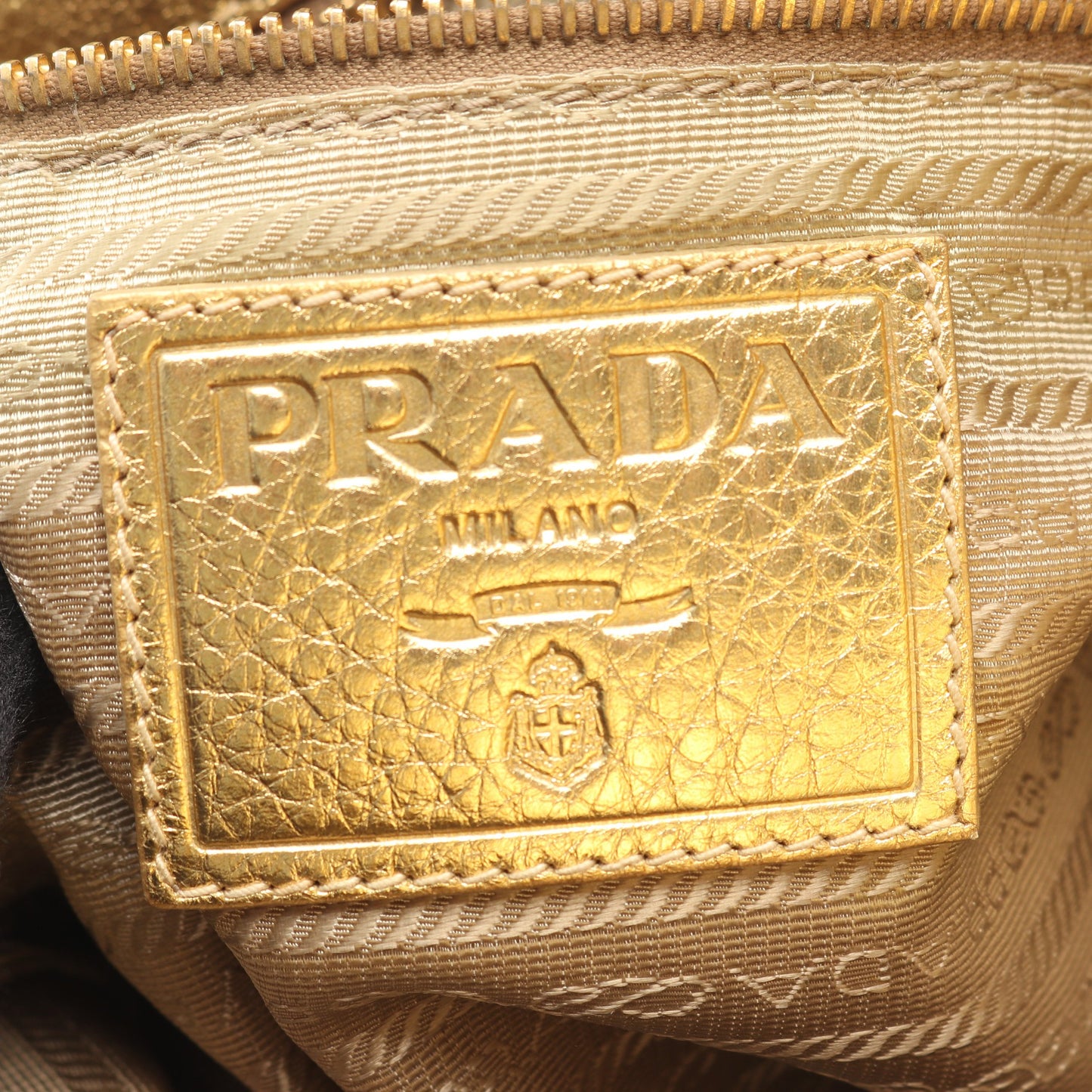 LOGO JACQUARD ロゴジャガード ハンドバッグ キャンバス レザー ベージュ ゴールド 2WAY プラダ バッグ PRADA