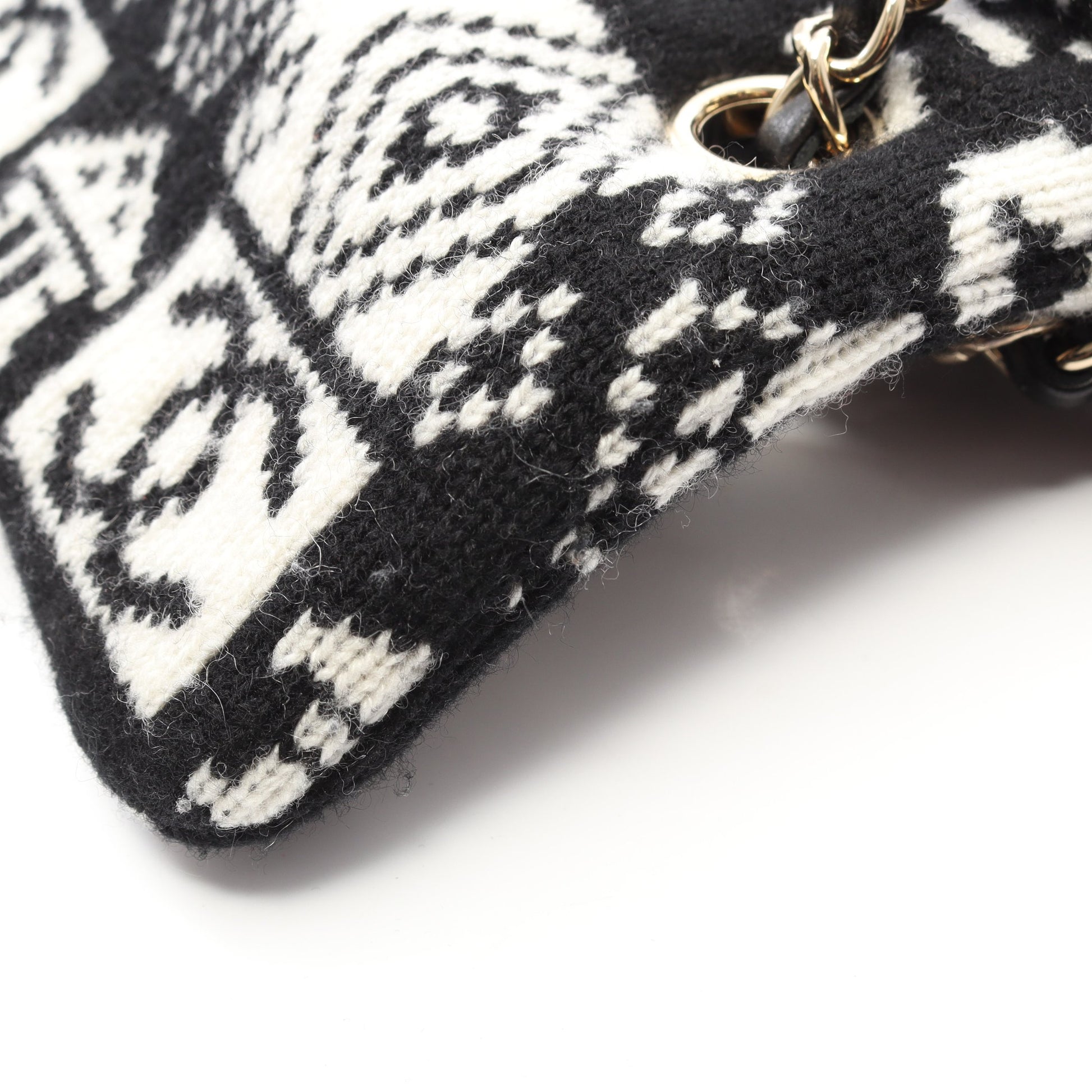ココネージュ チェーンショルダーバッグ ウール ブラック ホワイト ゴールド金具 シャネル バッグ CHANEL