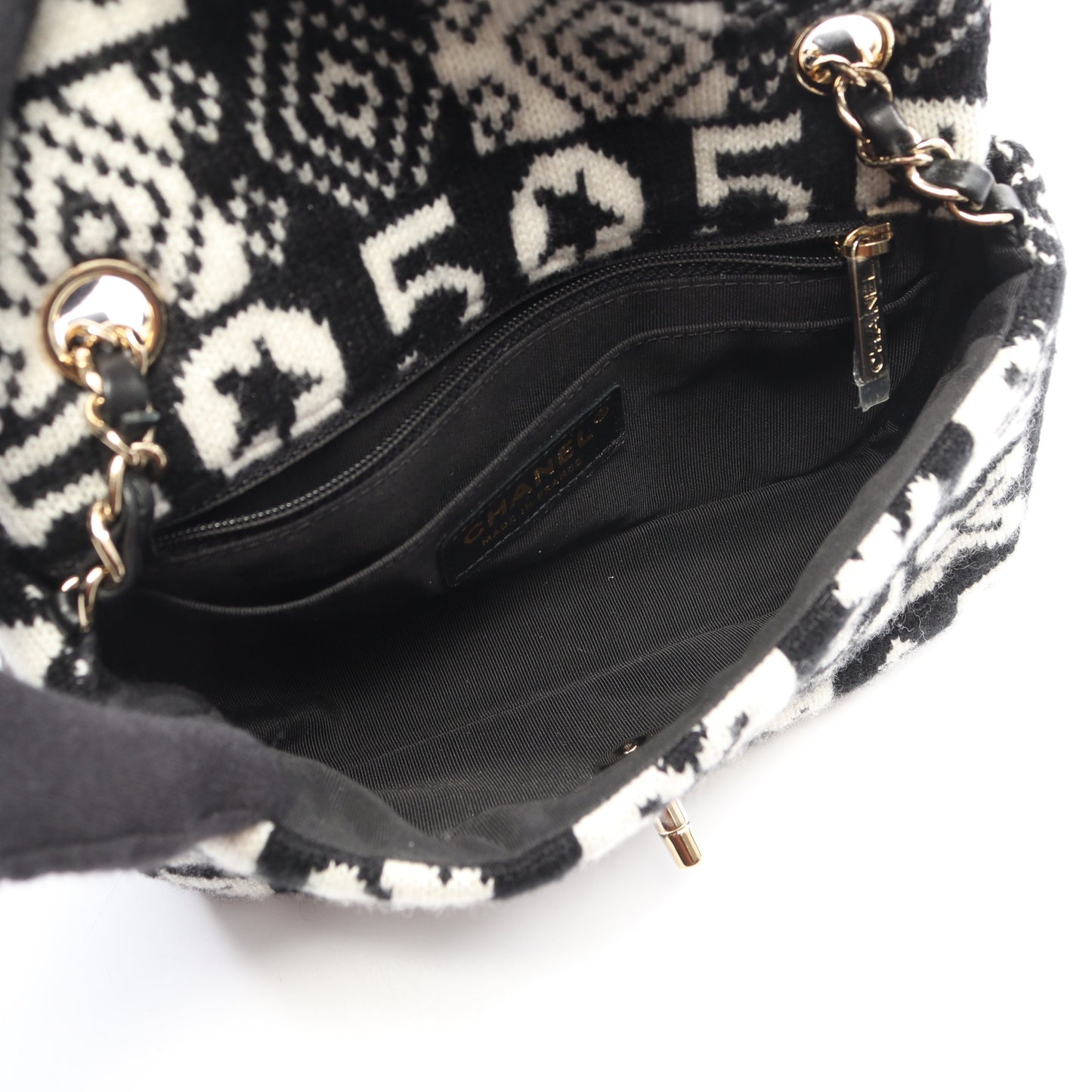ココネージュ チェーンショルダーバッグ ウール ブラック ホワイト ゴールド金具 シャネル バッグ CHANEL