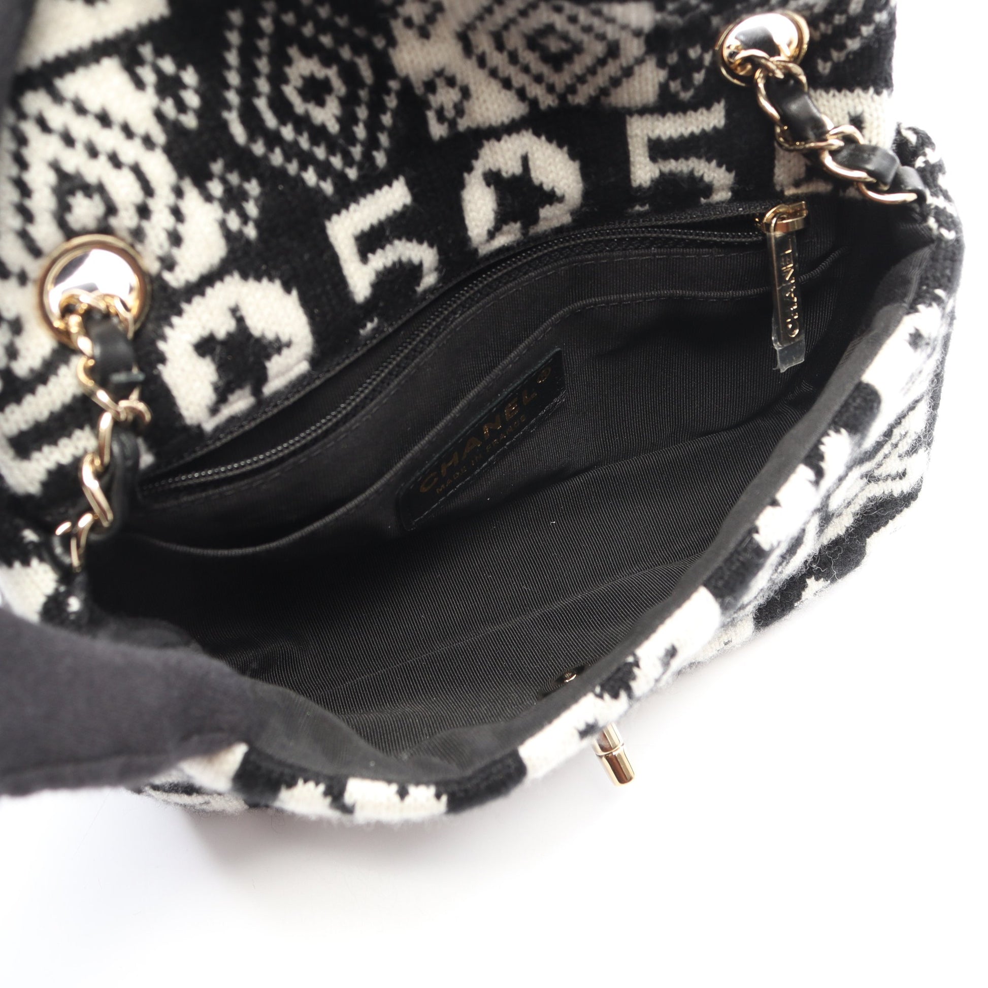ココネージュ チェーンショルダーバッグ ウール ブラック ホワイト ゴールド金具 シャネル バッグ CHANEL