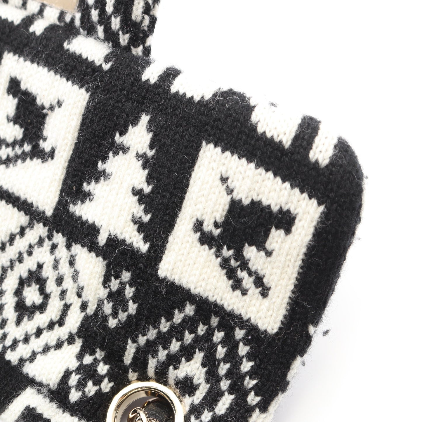 ココネージュ チェーンショルダーバッグ ウール ブラック ホワイト ゴールド金具 シャネル バッグ CHANEL