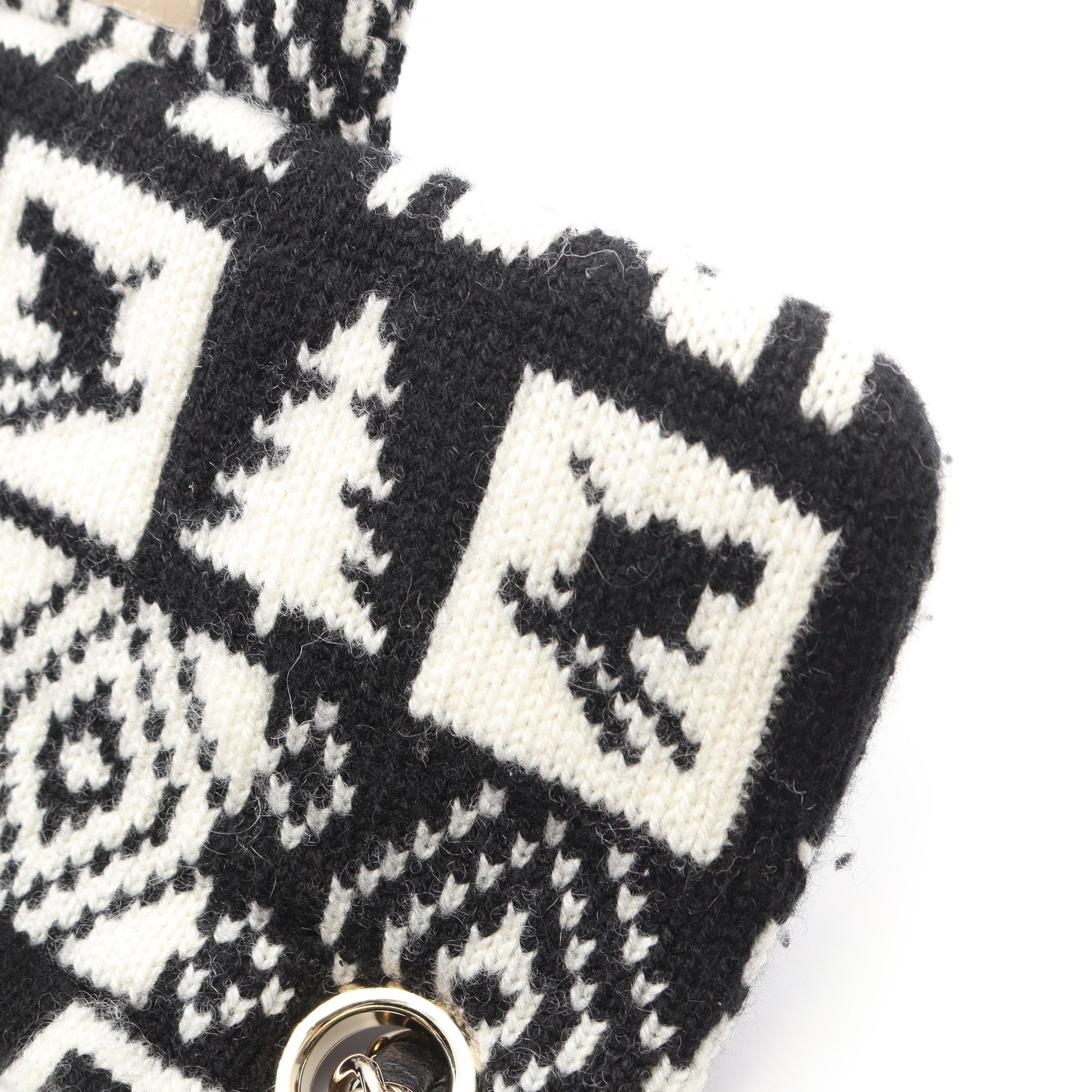 ココネージュ チェーンショルダーバッグ ウール ブラック ホワイト ゴールド金具 シャネル バッグ CHANEL