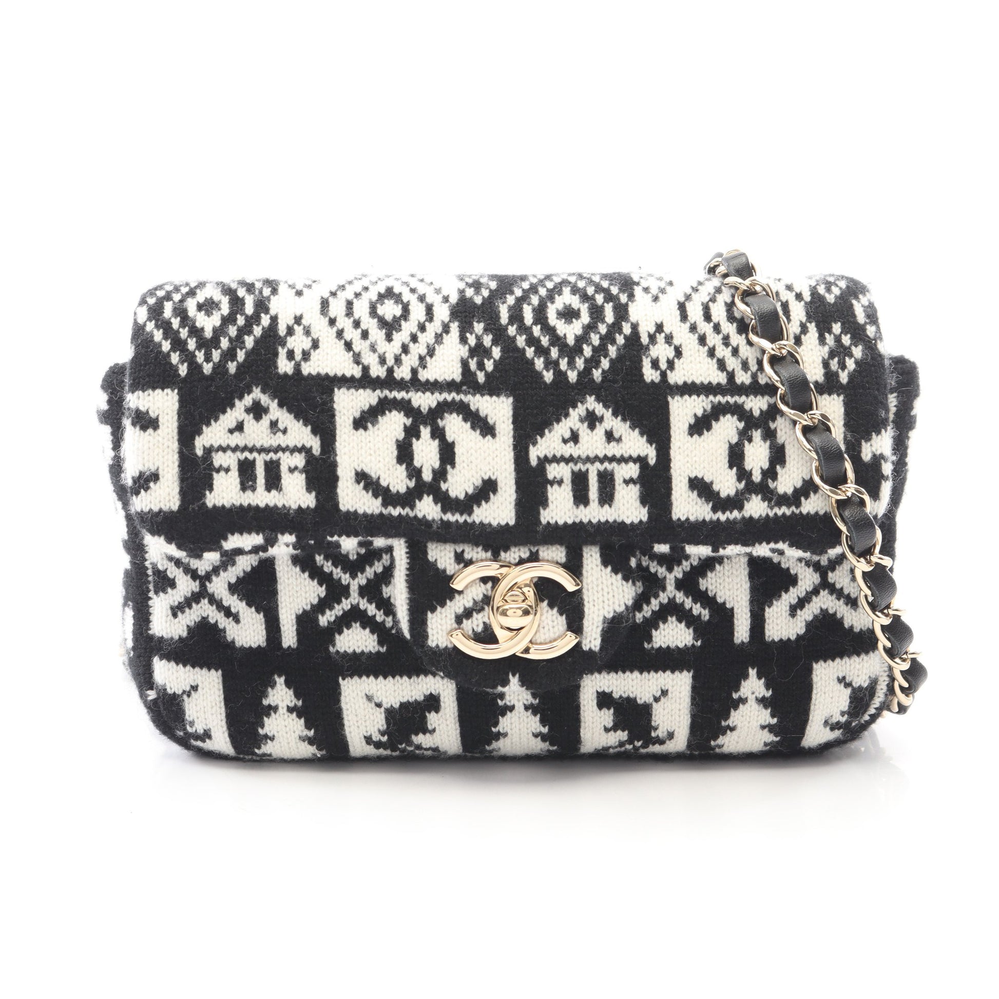ココネージュ チェーンショルダーバッグ ウール ブラック ホワイト ゴールド金具 シャネル バッグ CHANEL