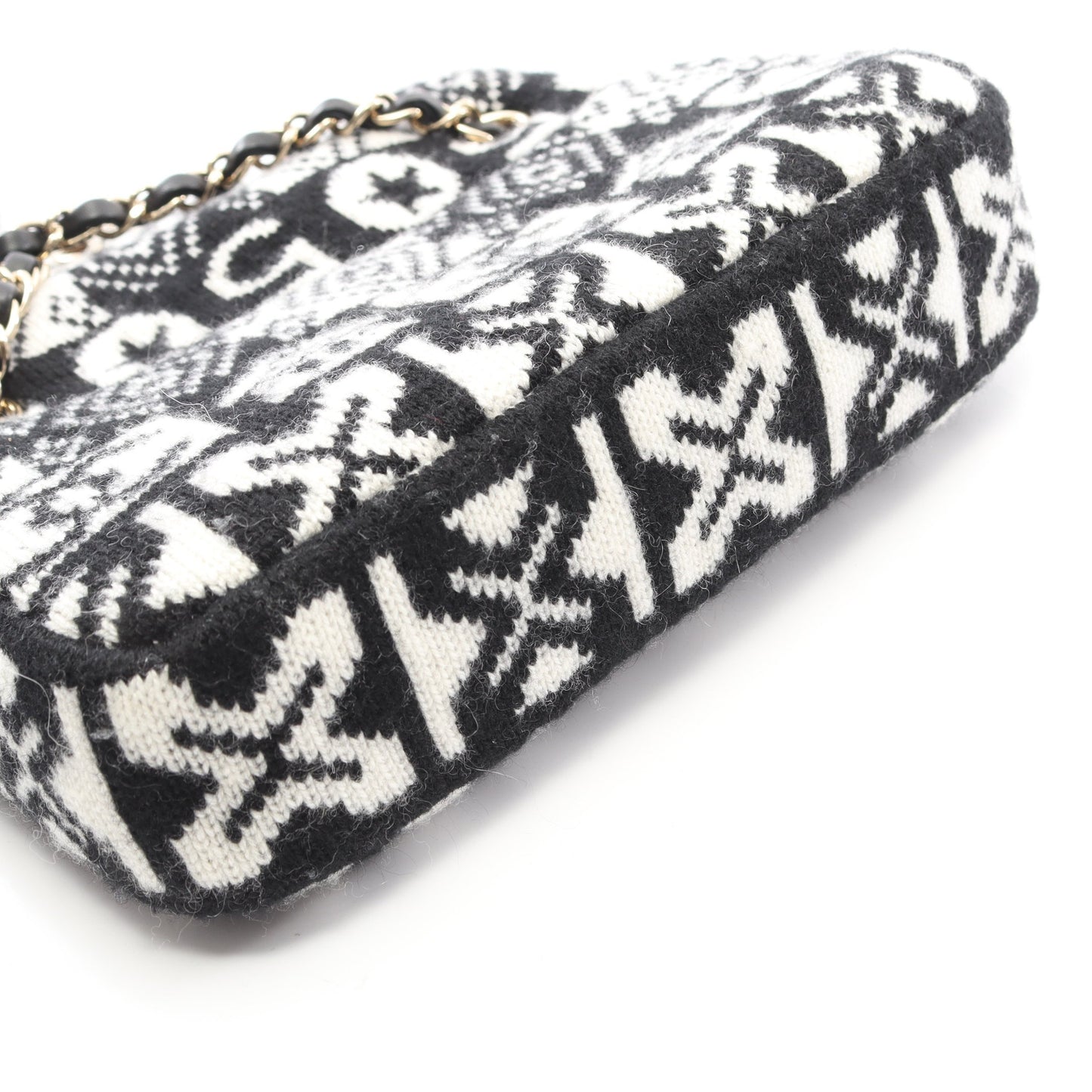 ココネージュ チェーンショルダーバッグ ウール ブラック ホワイト ゴールド金具 シャネル バッグ CHANEL