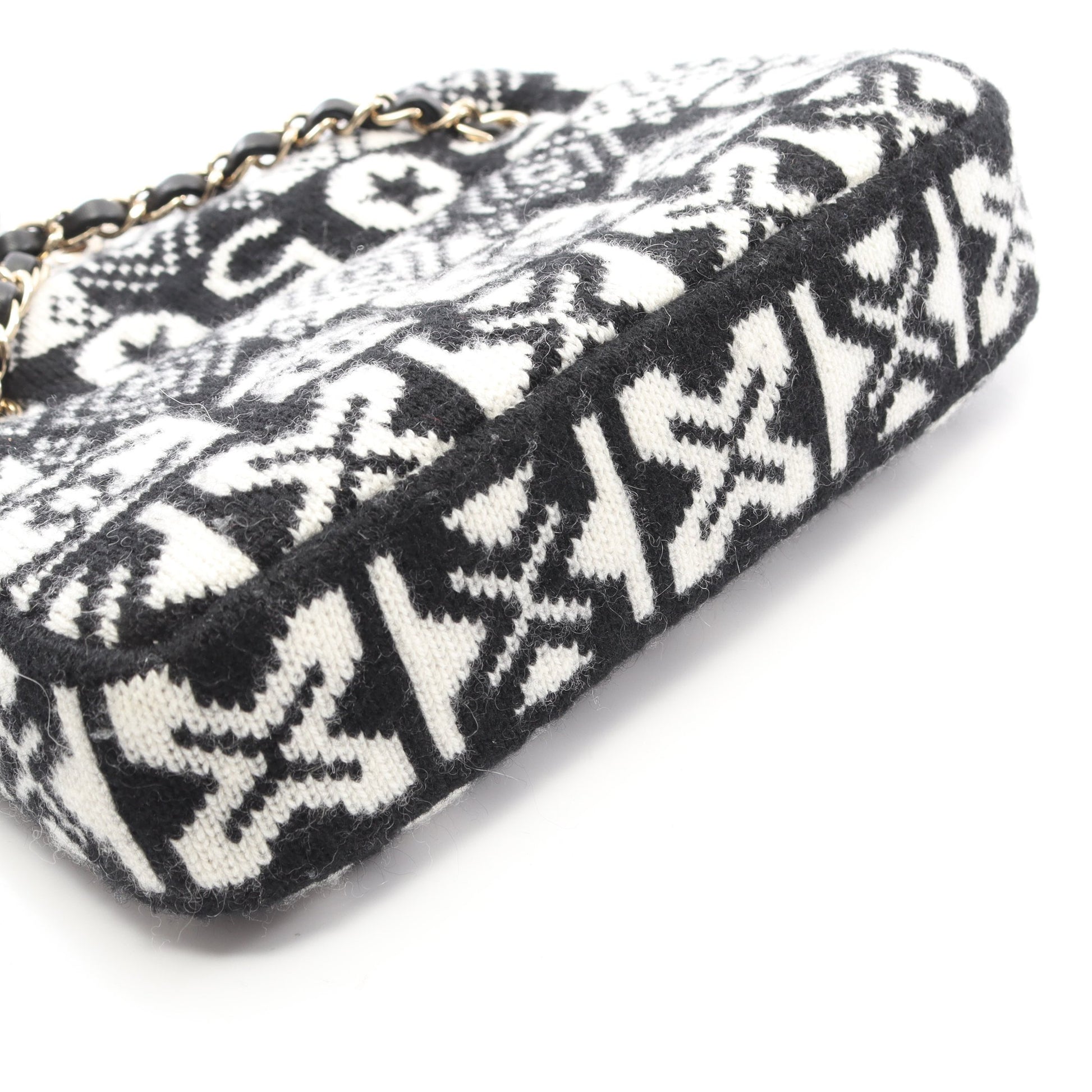 ココネージュ チェーンショルダーバッグ ウール ブラック ホワイト ゴールド金具 シャネル バッグ CHANEL