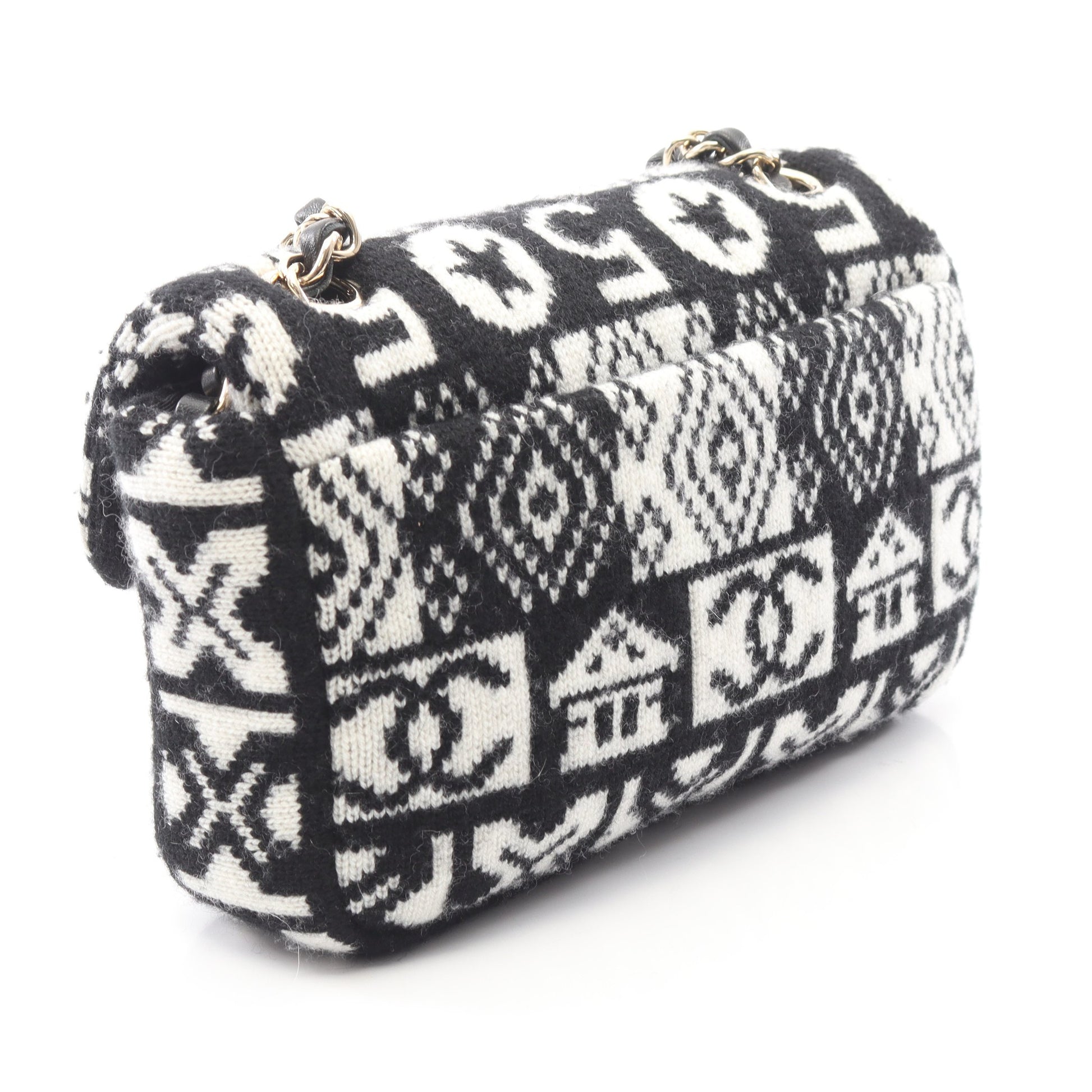 ココネージュ チェーンショルダーバッグ ウール ブラック ホワイト ゴールド金具 シャネル バッグ CHANEL