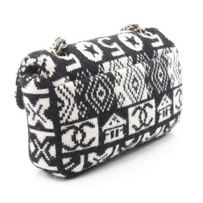 ココネージュ チェーンショルダーバッグ ウール ブラック ホワイト ゴールド金具 シャネル バッグ CHANEL
