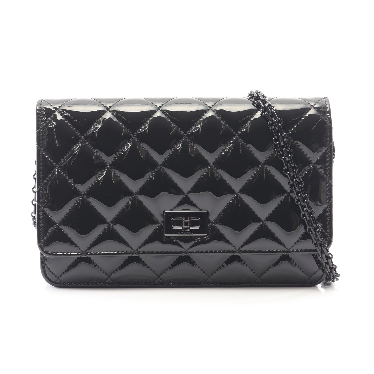 2.55 マトラッセ チェーンウォレット エナメルレザー ブラック ブラック金具 シャネル バッグ CHANEL