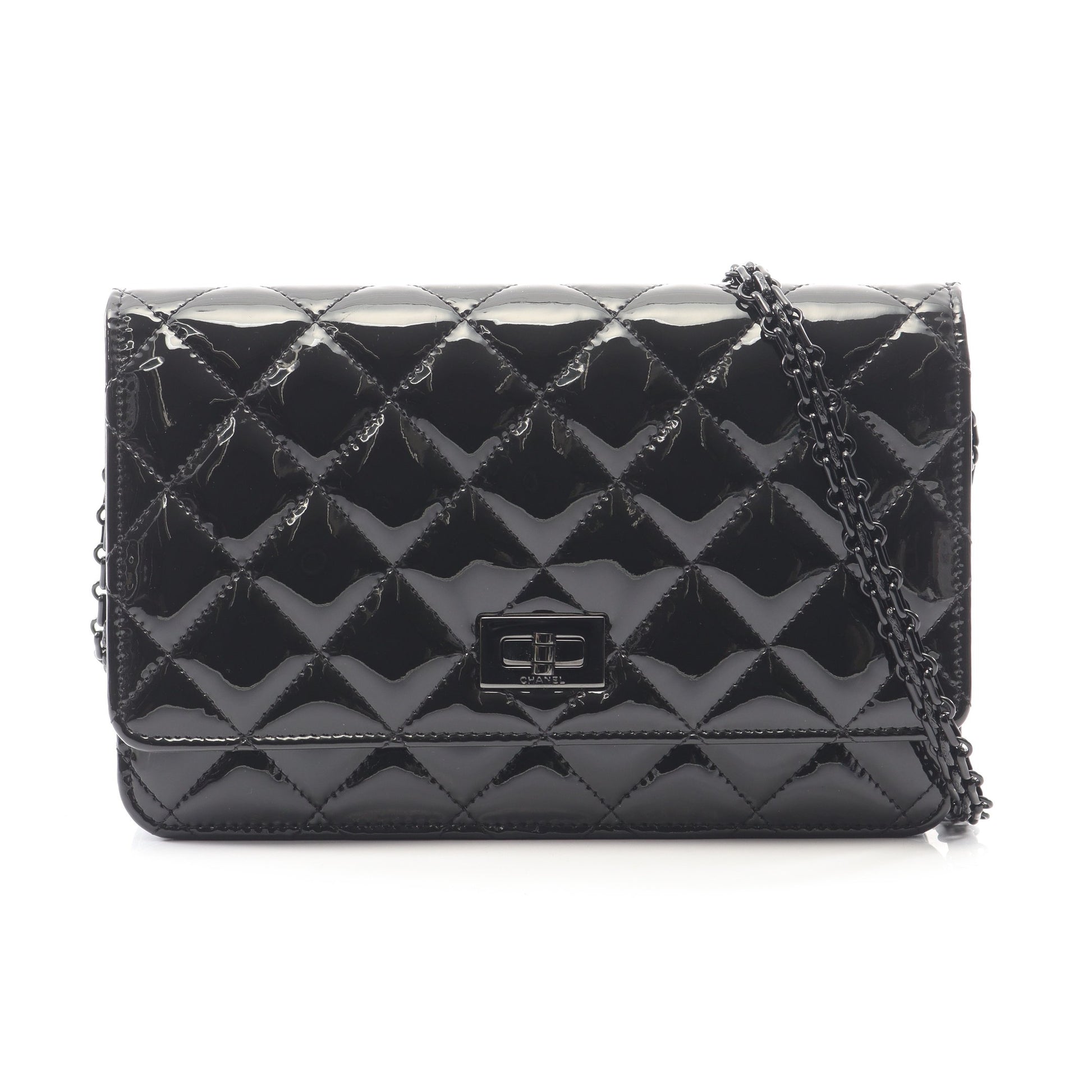 2.55 マトラッセ チェーンウォレット エナメルレザー ブラック ブラック金具 シャネル バッグ CHANEL