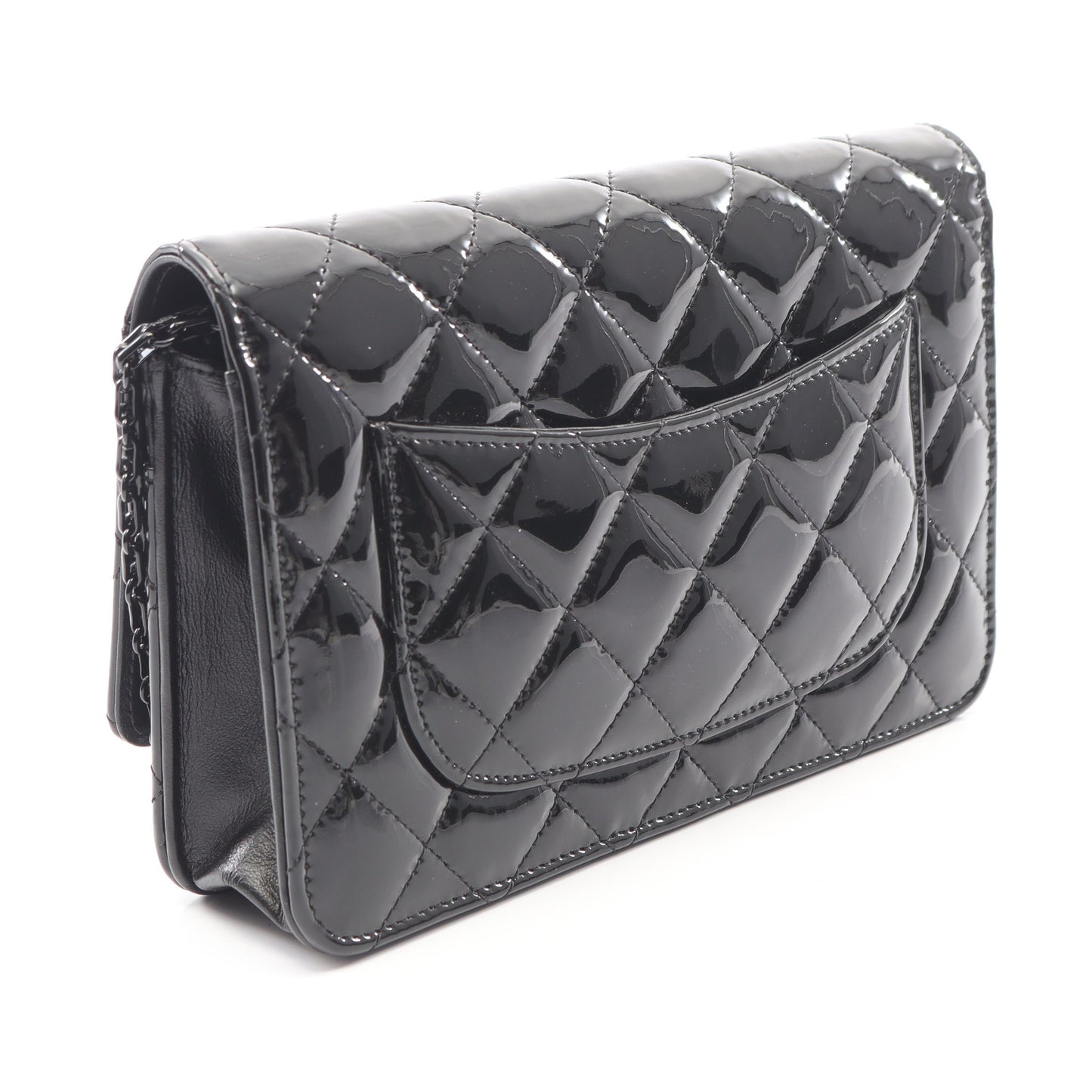 2.55 マトラッセ チェーンウォレット エナメルレザー ブラック ブラック金具 シャネル バッグ CHANEL