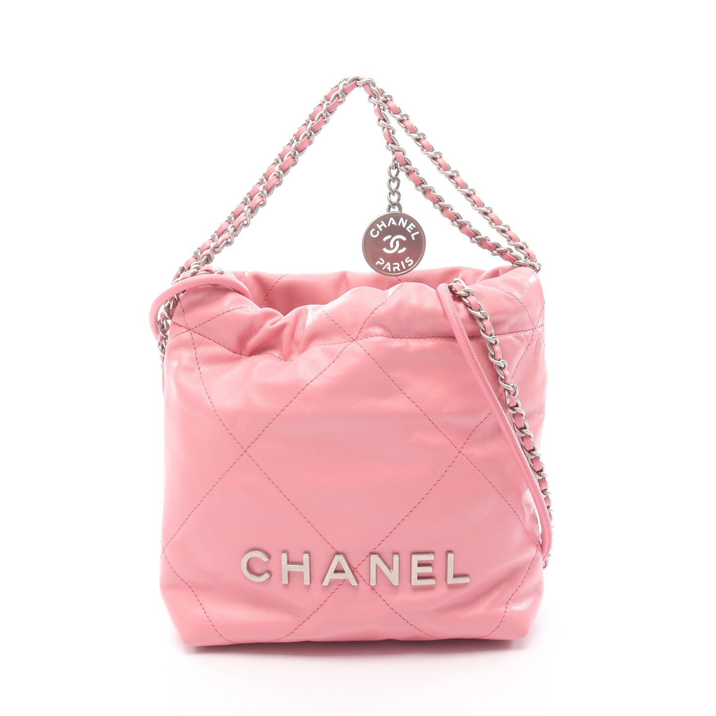 CHANEL 22 ミニ チェーンショルダーバッグ レザー ピンク シルバー金具 シャネル バッグ CHANEL