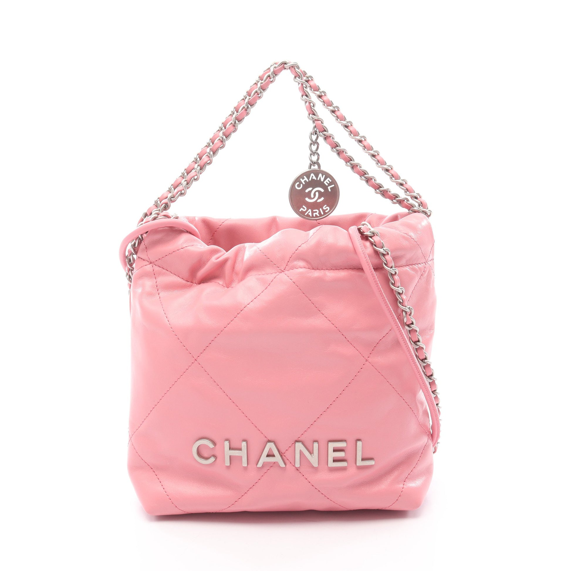 CHANEL 22 ミニ チェーンショルダーバッグ レザー ピンク シルバー金具 シャネル バッグ CHANEL