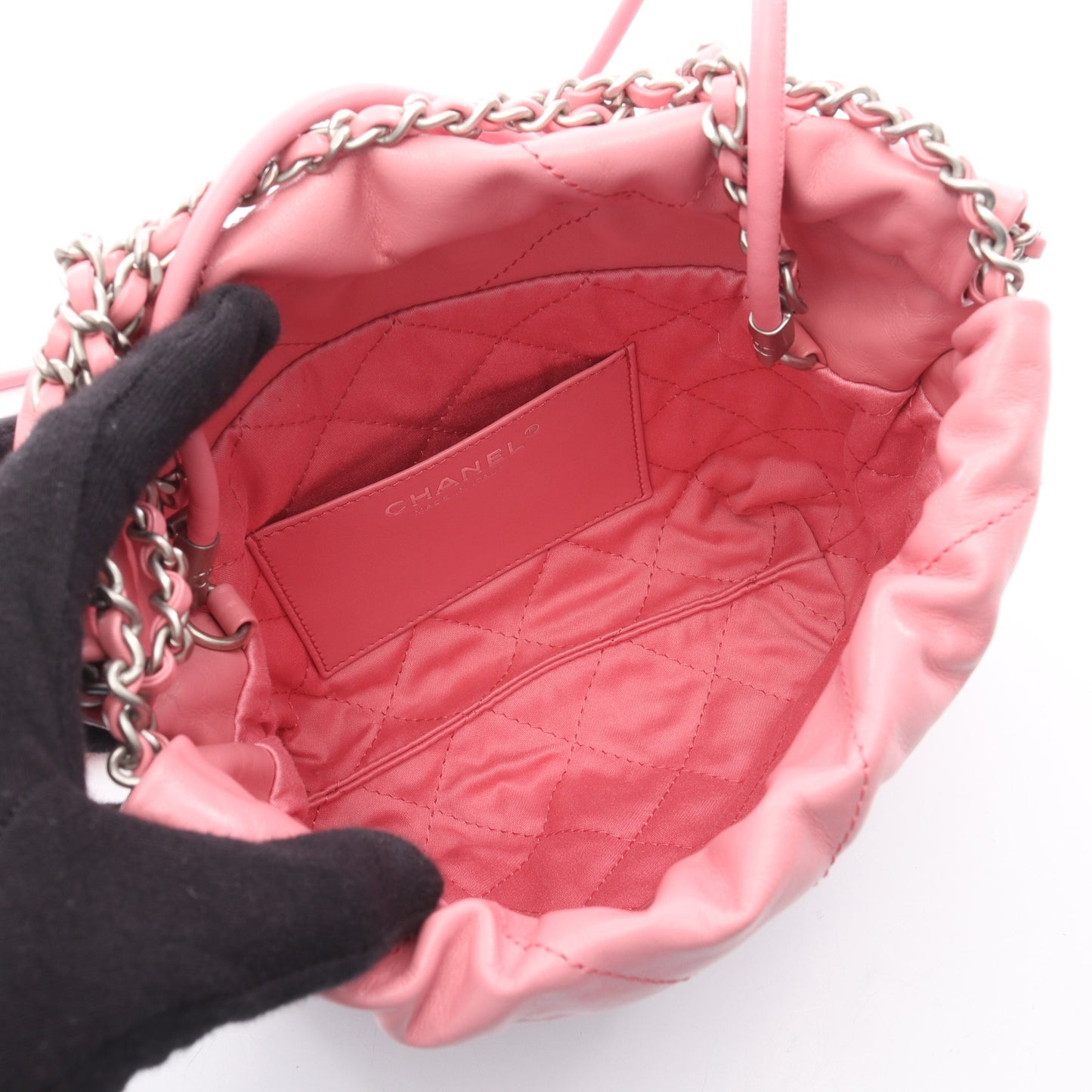 CHANEL 22 ミニ チェーンショルダーバッグ レザー ピンク シルバー金具 シャネル バッグ CHANEL