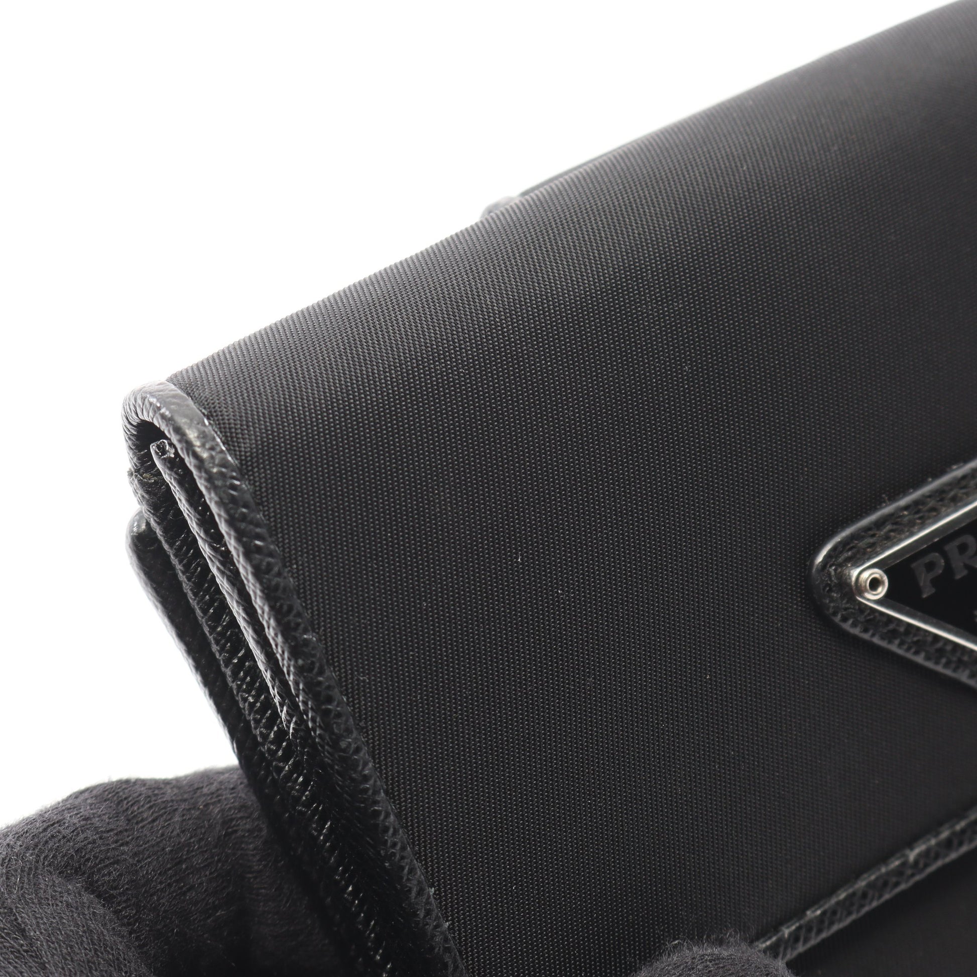 TESSUTO 二つ折り財布 Wホック財布 ナイロン サフィアーノレザー ブラック プラダ 財布・小物 PRADA