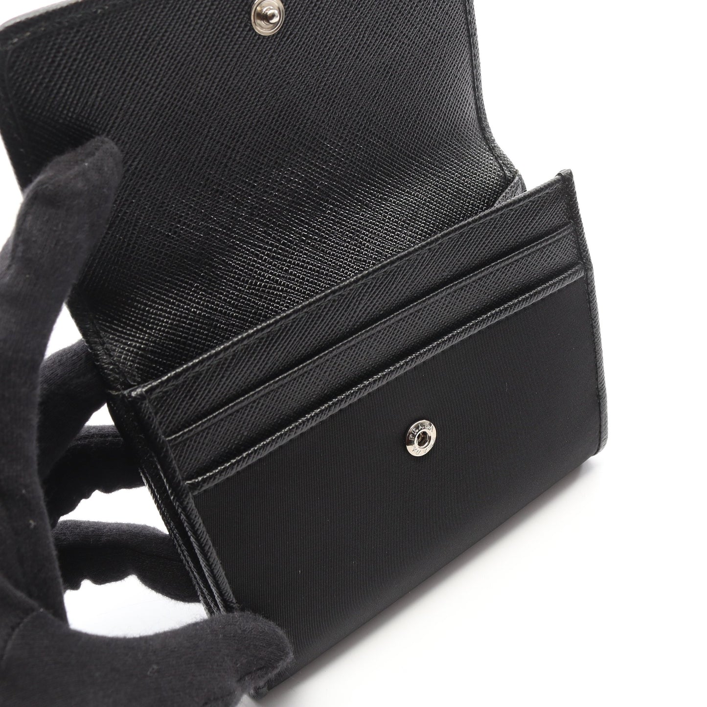 TESSUTO 二つ折り財布 Wホック財布 ナイロン サフィアーノレザー ブラック プラダ 財布・小物 PRADA