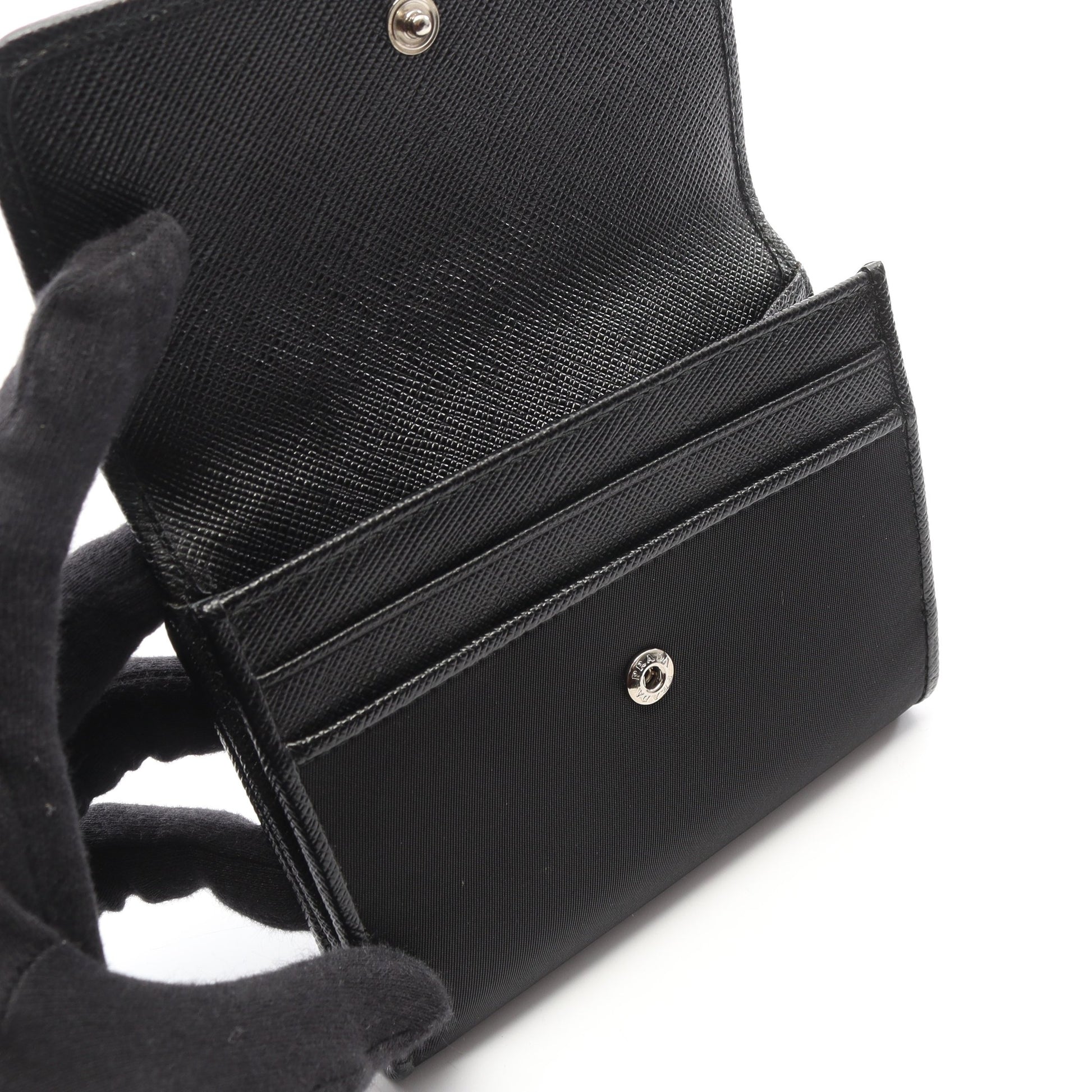 TESSUTO 二つ折り財布 Wホック財布 ナイロン サフィアーノレザー ブラック プラダ 財布・小物 PRADA