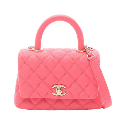 ココハンドルXXS トップハンドル ハンドバッグ キャビアスキン ピンク ゴールド金具 2WAY シャネル バッグ CHANEL