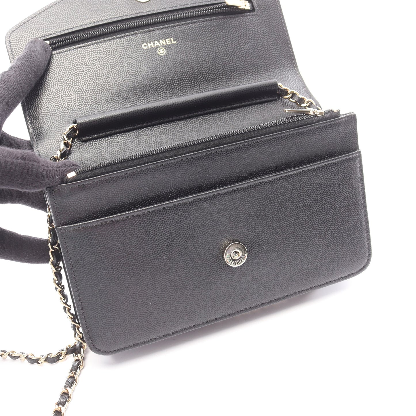 ココマーク チェーンウォレット キャビアスキン ブラック ゴールド金具 シャネル バッグ CHANEL