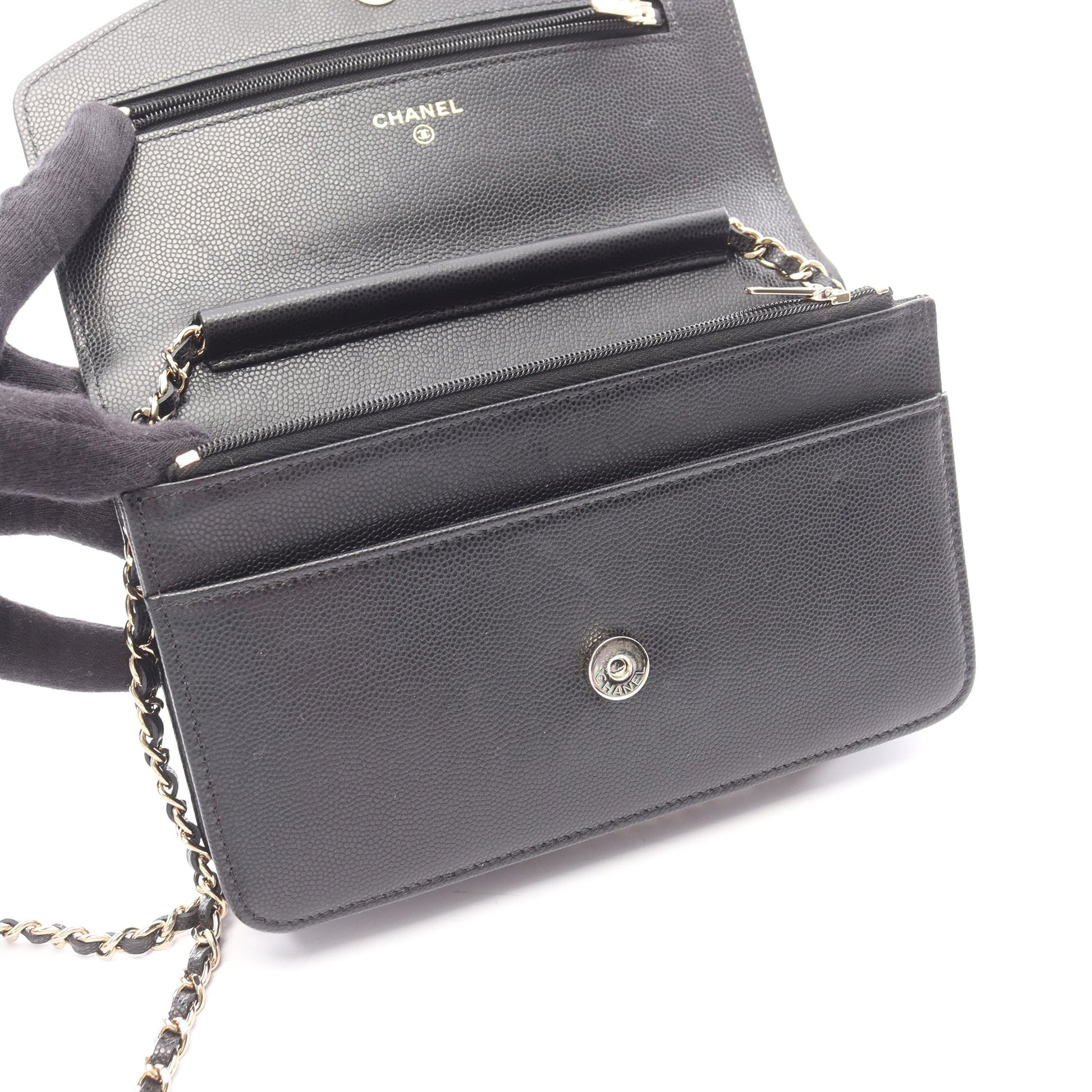 ココマーク チェーンウォレット キャビアスキン ブラック ゴールド金具 シャネル バッグ CHANEL